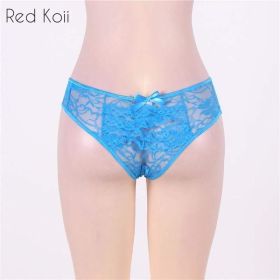 Sexy Lingerie Cut Out Underpants Briefs Lace See Through (Option: Blue-6XL)