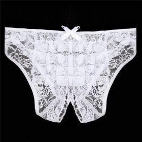 Sexy Lingerie Cut Out Underpants Briefs Lace See Through (Option: White-4XL)