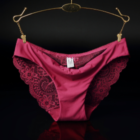 Lace ladies low waist briefs (Option: Wine Red-XXL)